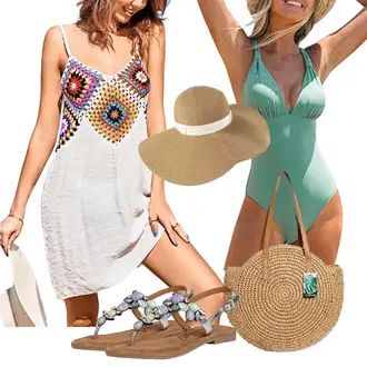 Outfit mit Orange/Mischfarben/Weiß/Braun Strandtop/Beachwear/Strand-Tunika/Strandtuniken CUPSHE "Strand Outfit"