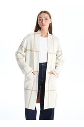 Shawl Collar Plaid Long Sleeve Women's Knitwear Cardigan