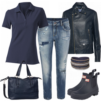 Outfit mit Poloshirt Heine "BlauerRegen"