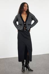 Black Tweed Look Knitwear Cardigan