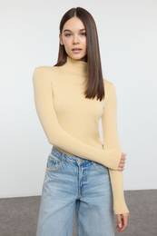 Stone Premium Soft Fabric Turtleneck Fitted/Fits Body Flexible Knitted Blouse