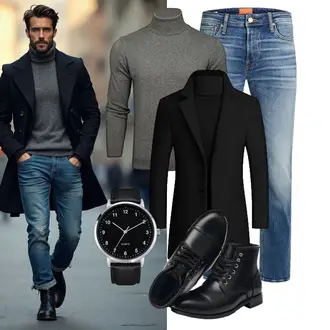 Laufen Winter Outfit mit Schwarz Schnürschuh/Vintage Stiefelette/Leder Stiefelette/Lederschuh/Gefütterte Stiefelette/Flache Stiefelette/Springerstiefel/Klassischer Stiefel/Schnürstiefelette SL-Saint "Freizeit Outfit"Look: Laufen, Skating, Apres ski