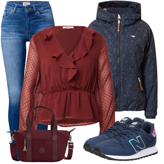 Šifon Outfit sa Crvena/Tamnocrvena Bluza i Tunika About You "Zimski outfit"