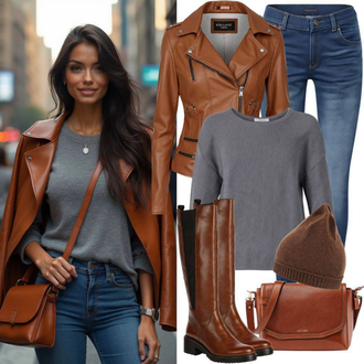 tenues avec Marron/Beige Vintage Veste en Cuir/Bomber en Cuir/Veste en Cuir/Veste Wax JP1880 "Tenue printanière à la mode"