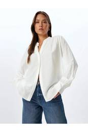 Collarless Shirt Long Sleeve Button Down