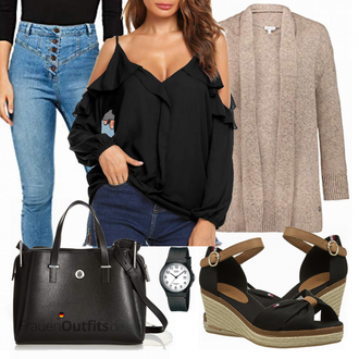 Eine Schulter Outfit mit Schwarz/Rosa/Braun SchlupfBluse/Bluse/Verspielte Bluse/LangarmBluse/VolantBluse/Offene Bluse/Crash­Bluse/Einfarbige Bluse/Bluse Oberteil Parabler "Outfits für jeden Tag"