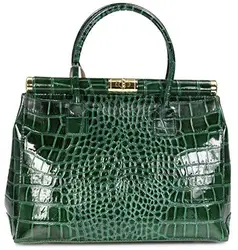 Belli  The Bag XL Leder Henkeltasche Handtasche Damen Ledertasche Umhängetasche - 34x25x16 cm (B x H x T) (Grün lack kroko)