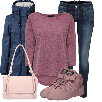 Outfit mit Dunkelblau/Hellblau Duffle Mantel/Goretex Mantel/Kapuzenmantel/Outdoormantel/Parka/Regenmantel & Funktionsmantel/Übergangsmantel/Wintermantel/Parka-übergangsjacke/Snowboardjacke/Wachsjacke/Winter Parka/Parka große Größe Ragwear "Outfits für jeden Tag"