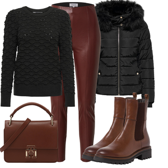Herbst Outfit mit Rot/Dunkelrot/Bordeaux/Braun Hose Große Größe/Leggings Große Größe/Lederimitathose/Leggings Lederlegging/Leggings Lederoptik/Lederhose Edited "Freizeit Outfit"