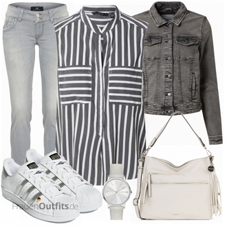 Outfit mit Grau/Dunkelgrau/Hellgrau/Braun Mantel/Jeansjacke/Kurze Jeansjacke/Vintage Jacke/Cordjacke Only "Street Style Outfit"