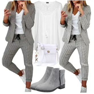 Zweiteilige Hochzeitsgast Outfit mit Grau/Beige/Hellgrau/Creme, Grau/Khaki/Grün/Beige/Hellgrau "Outfit In Herbstlichen Farben"