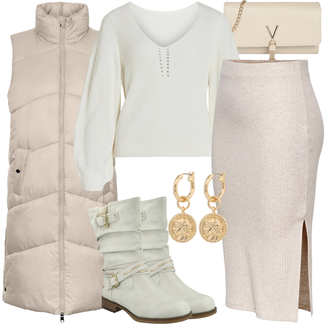 Outfity na zimu s hlubokým výstřihem s Bílá/Krémová/Khaki/Béžová Svetry 2 v 1/Svetr s holým zády/Basic Svetr/Svetr s Výstřihem/Svetr z Jemné Pleteniny/Svetr Niki/Jednoduchý Svetr/Svetr s V-výstřihem/Svetr Carmen/Kašmírový Svetr/Crop Svetr Vila "Trendový zimní vzhled"
