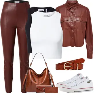 Outfit mit Rot/DunkelRot/Bordeaux/Braun Hose Große Größe/Lederimitathose/Lederlegging/Leggings Lederoptik/Lederhose/Leggings Große Größe Edited "Leichtes Outfit"