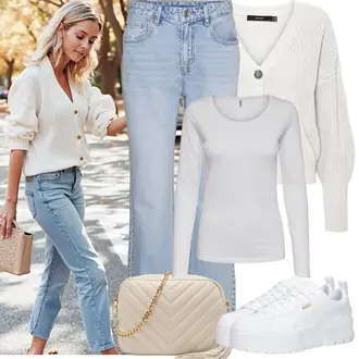 Tenues de festival avec Bleu clair Pantalon Grande Taille/T-shirt/Jean Évasé/Jeans avec Fente/Veste en Cuir pour Homme/Jeans vintage/Jean Large VERO MODA, Gris/Blanc/Crème Chemisier Grande Taille/Top Long/Longueur Classique/Chemise à Manches Longues/Chemise Longue Only "Tenue de printemps"