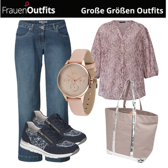 Outfit mit Rosa/Beige/Blau Uhr Lacoste "Plus Size Mode"