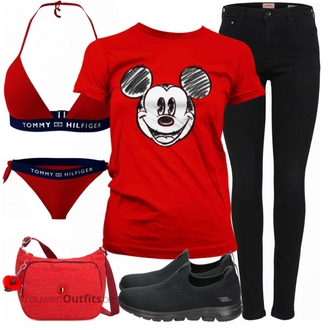 Outfit met rood Top Disney "Cool voor de vrije tijd"