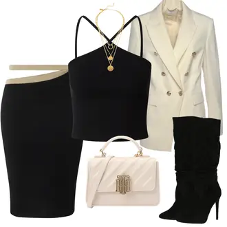 Elegant Outfit mit Schwarz Spitzer Stiefel/Flache Overknee Stiefel/Kniehoher Stiefel/Overknee Stiefel/Stiefel Mit Keilabsatz/Langer Stiefel/High Heels Stiefel/Weitschaftstiefel Raid "Elegantes Herbst Outfit"Look: Stil, Feine, Uni, Coole, Elegant, Festlich, Oversize, Schlichte