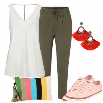 Outfit mit Rosa/Beige/Blau Sneaker Tommy Hilfiger "drten"