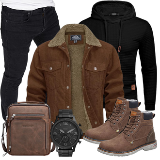 Patches Outfit mit Braun/Dunkelbraun/Khaki Trachtenstrickjacke/Vintage Lederjacke/Vintage Jacke/Wachsjacke/Holzfäller Jacke/Wolljacke/Cordjacke TACVASEN "Alltag Outfit"
