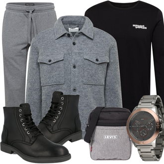Outfit mit Schwarz Stiefel Jack & Jones "Alltagsoutfit"