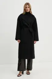 Vuneni kaput ALAMO boja: crna, za prijelazno razdoblje, oversize, NW23CROW01799