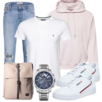 Outfit mit Grau/Weiß Sneaker/Leder Sneaker Adidas Originals "Praktischer Look"