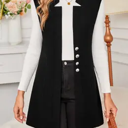 Elegant Polyester Vest With Collar And Buttons - Solid Color, Woven, Adult Outerwear