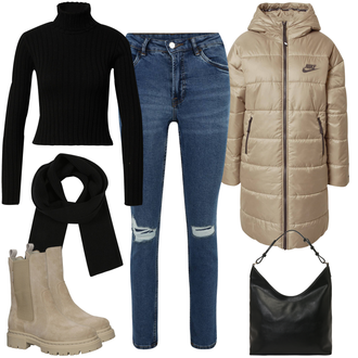 Outfit mit Grün Herbstjacke/Daunenjacke/Kapuzenjacke/Langjacke/Puffer Jacke/Steppjacke/Winterjacke/Winter Parka/Daunenmantel/Kapuzenmantel/Leichter Mantel/Langer Daunenmantel/Parka/Steppmantel/Wintermantel Nike Sportswear "Moderner Winterlook"