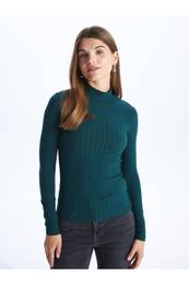 High Collar Plain Long Sleeve Women's T-Shirt