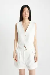 Crop V-Neck Cotton Blazer Vest