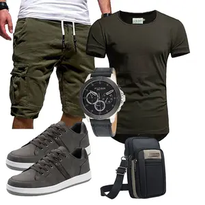 Basketball Outfit mit Dunkelgrün/Khaki Baggy Short/Musselin Shorts/Cargo Short/Bermuda Shorts/Kurze Hose Generic "Cooles Outfit"look: Weightlifting, Fitness, Leichtathletik, Basketball, Yoga, Arbeits, Golf, Laufen, Training, Freizeit, Wandern, Trekking