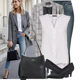 viskóza Outfit sa Bijela/Siva/Smeđa Muške cipele/Košulja top/Top Bez Rukava Only "Moderan look za slobodno vrijeme"