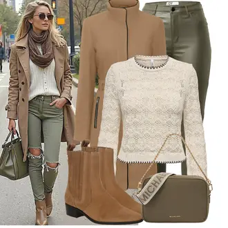 Outfit mit Braun/Beige Chelsea Boot/Cowboystiefel/Flache Stiefelette/Western Stiefelette Tommy Hilfiger "Stilvoller Look für den Frühling"