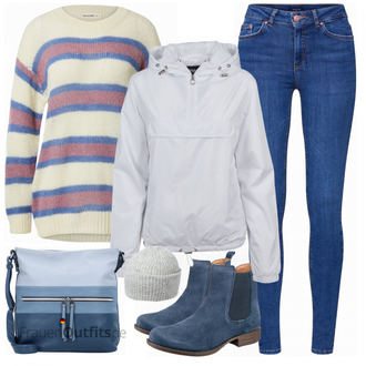Standesamt Outfit Winter Gast mit Mischfarben/Creme Winterpullover/Nicki Pullover/Gestreifter Pullover/Oversized Pullover 24colours "Lässiger Freizeit Look"