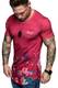 REPUBLIX Oversize Herren Crew Neck Body-Fit Flowerfall Design Shirt Sommer T-Shirt Rundhals-Ausschnitt R-0032 Bordeaux M