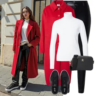 Kombinacije za festival sa Crna/Bijela/Tamnoplava/Plava Hlača Velika Veličina/Tajice Velika Veličina wallis, Crna Tenisica s platformom/Niska Tenisica/Skate cipela/Kožna tenisica Puma "Moderan zimski outfit"