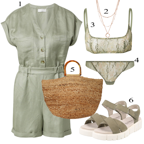 Comment poter Blanc Accessoire Bijou Orelia avec Vert foncé/Vert clair/Vert/Kaki Combinaison d'Été/Combishort guido maria kretschmer women