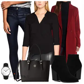 Winter Outfits mit Schwarz/Grau/Dunkelgrau Lederjacke/Klassische Tunika/Schlupfbluse/Bluse Mit Knopf/Tuniken-Shirt/3/4 Bluse VERO MODA "VERO MODA"