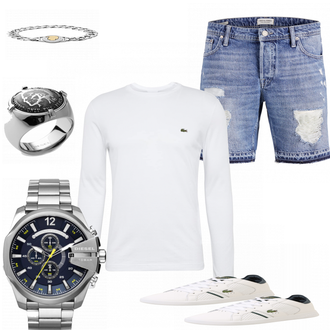 Outfit mit Weiß Sweatshirt Lacoste "FullDiesel"
