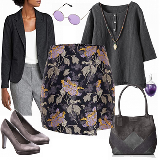 Outfit mit Grau/Braun/DunkelGrau Blusenblazer/Eleganter Blazer/Blazerjacke/Lederjacke für Männer/Lederjacke/Strick­blazer/Lederjacke/Sweatblazer/Kurzblazer/Boyfriend Blazer/Lässiger Blazer Ichi "VERO MODA Damen Rock m"
