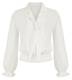 Damen Shirt Elegant Damen Bluse Business Langarm mit Krawatte Alltag Arbeit Oberteil Tops Elfenbeinweiß L