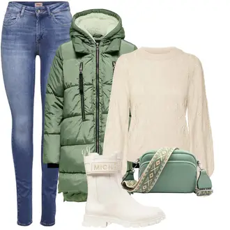 Winter Outfits Short sleeves met Donkergroen/groen Zomer Donsjack/Puffer Jas/Donsjas/Winter Parka/Winterjas Only "Perfect Voor De Winter"