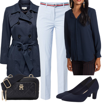 Outfit mit Dunkelblau Bluse und Tunika/Bluse Große Größe/Blusenbody/Bluse Mit Knopf/Bluse mit Stehkragen/Business Bluse/Lederjacke/Langarmbluse/Bügelfreie Bluse/Seidenbluse/Schlupfbluse/Einfarbige Bluse/Businesshemd/Casual Hemd/Business Hemd/Bügelfreies Hemd/Hemdbluse Vila "Eleganter Look"