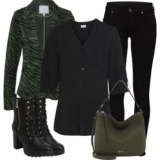 Plateau Mit Absatz Outfit mit Schwarz SchnürStiefelette/Stiefel Mit Reißverschluss/Gefütterte Stiefelette/Klassische Stiefelette Mustang "Herbstlicher Look"