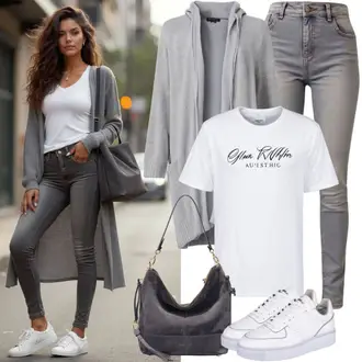 Vanjski Outfit sa Siva/Svjetlosiva Čizma do Gležnja/Kožna Jakna/Traperice s Prorezom/Mom Jean/Sužene Traperice/Termo Traperice/Traperice Slim Kroja/Girlfriend Traperice/High Waist Traperice/Ženske Traperice 7/8 Dužine/Skraćene Traperice/Capri Traperice Only "Opušteni izgled"Look: Stil, Rap, Boja, cool, Vanjski, Običan, klasický, Old Money, Prekrasan
