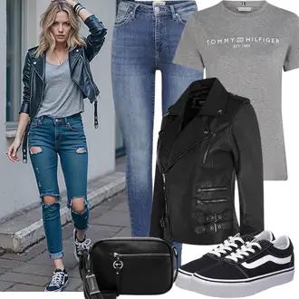 Biker Outfit mit Schwarz/Braun/Rot Motorradjacke/KunstLederjacke/Lederjacke/Bikerjacke Infinity Leather "Modisches Freizeit Outfit"