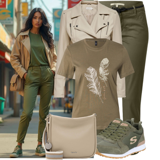 S remenom Outfit sa Tamnozelena/Bež/Kaki Hlače s Prorezom Only "Outfit za svaki dan"