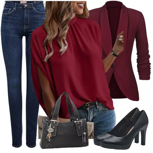 Rot/DunkelRot/Bordeaux Strick­blazer/Lederjacke/Blazerjacke/Longblazer/Lässiger Blazer/Blusenblazer/Eleganter Blazer Unibelle kombinieren
