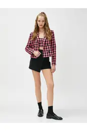 Tweed Blazer Jacket Double Breasted Buttoned Closure