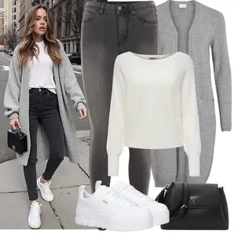 Outfit mit Creme/Weiß Kaschmir-Strickjacke/Strickjacke Gefüttert/Rundhals-Strickjacke/Kurze Strickjacke/Stehkragen-Strickjacke/V-Strickjacke/Wolle Strickjacke/Basic Pullover/Carmenpullover/Kaschmir Pullover/Feinstrickpullover/Kaschmir Pullover/Strickpullover/Nicki Pullover/Einfacher Pullover Only "Frühling outfit"